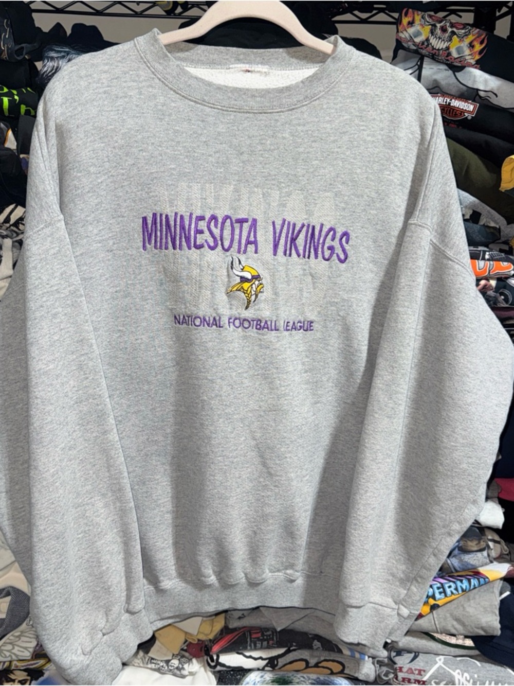 Vintage 90s Minnesota Vikings Embroidered Gray Crewneck Size Xl